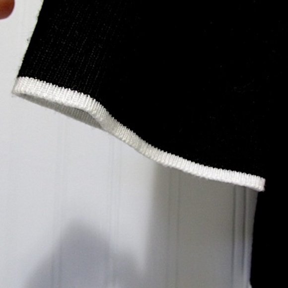 Black Knit Sweater with Scalloped White Edging, Size M - Picture 4 of 5